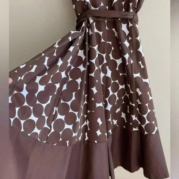 Nine West Brown and White Polka Dot Fit & Flare Dress, Belted Dress, Size 12 - Picture 16 of 16
